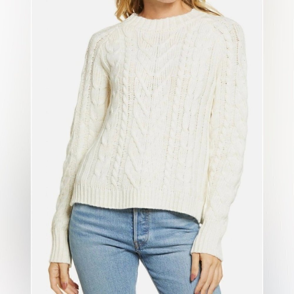 NEW Nordstrom Cotton Emporium Ivory Cable Knit Sweater Size XS
